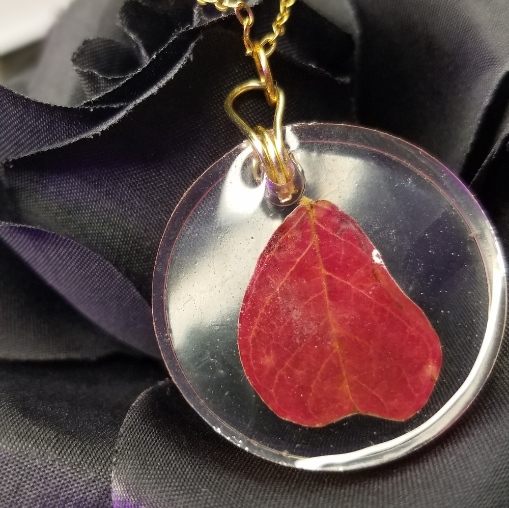 REAL Red Leaf Pendant Necklace